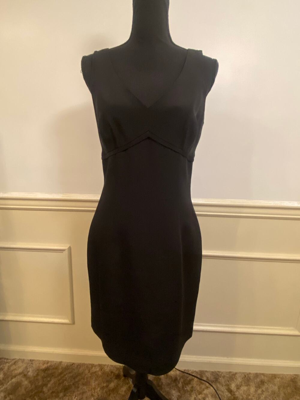 Vintage Hugo Buscati Silk Lined V Neck Little Black Dress Knee Length Formal